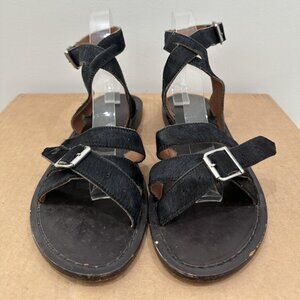 Marni‎ Shoes Womens Size 40 Black Strappy Sandals Calf Hair Leather Buckle